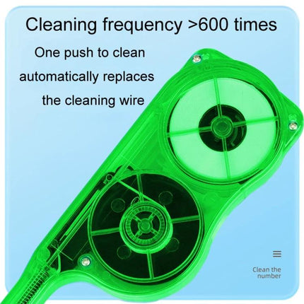 Handy Fiber Optic Cleaning Pen for MPO/MTP Endfaces and Modules green dual-spool cleaning pen shows >600 uses for data center fiber maintenance