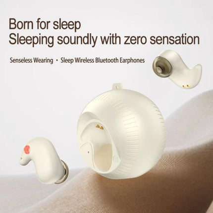 Coconut Ball In-Ear Bluetooth Earbuds With Charging Case shown in cream, compact coconut ball case and ergonomic earbuds, IPX5 splash resistant