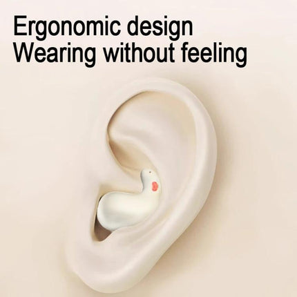 Coconut Ball In-Ear Bluetooth Earbuds With Charging Case shown in ear illustrating ergonomic comfortable fit for all-day wear