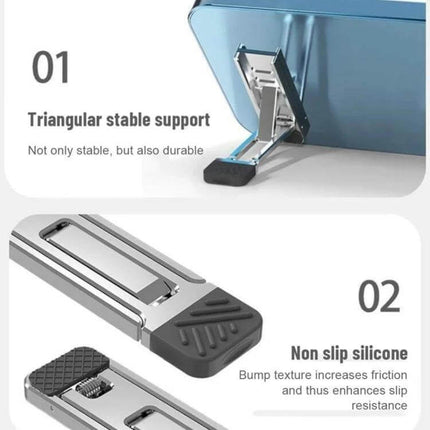 Light Gray Invisible Stand for Laptops and Tablets with triangular stable support and non-slip silicone for improved ergonomics and cooling