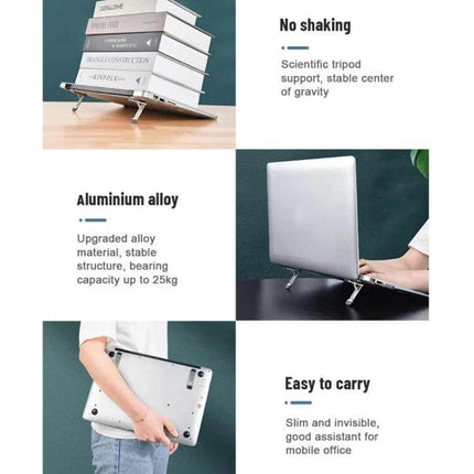 Light Gray Invisible Stand for Laptops and Tablets — slim aluminum alloy tripod raise for better airflow and ergonomic viewing, easy to carry