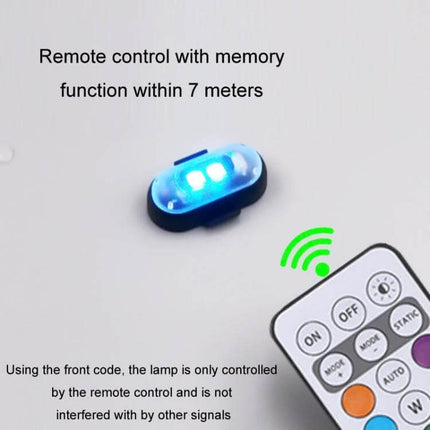 Wireless Remote Control Motorcycle Warning Light Magnetic Mount small blue LED beacon with remote control showing 7m range and magnetic mounting