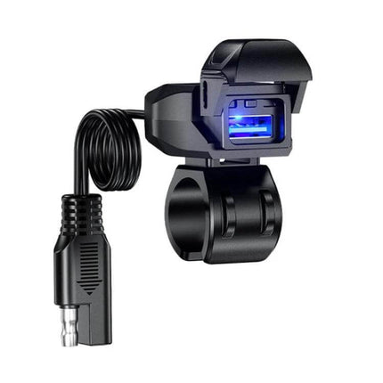Kewig Motorcycle Phone Charger Waterproof for Outdoor Riding - handlebar USB charger with weatherproof cap and blue-lit port