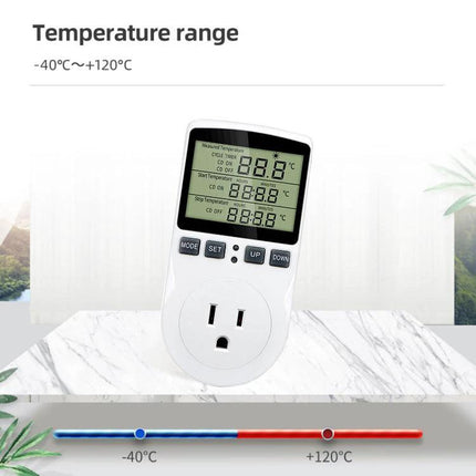 US Plug Digital Thermostat for Home Temperature Control with Timer white plug-in unit with LCD timer and temperature range display