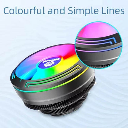 Colorful LED CPU Cooling Fan for Desktop Performance showing RGB-lit round CPU cooler with steady airflow fins and colorful LED accents