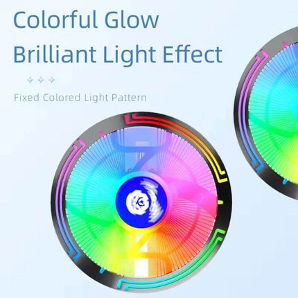 Colorful LED CPU Cooling Fan for Desktop Performance showing vibrant multi-color LED lighting and airflow design for gaming and PC builds