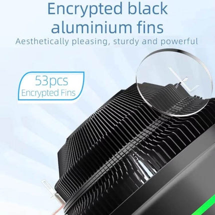 Colorful LED CPU Cooling Fan for Desktop Performance with encrypted black aluminium fins, 53pcs fins, steady airflow for gaming and content creation