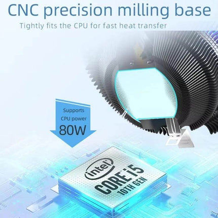 Colorful LED CPU Cooling Fan for Desktop Performance - CNC precision milling base fits Intel Core i5 10th gen, supports 80W CPU power