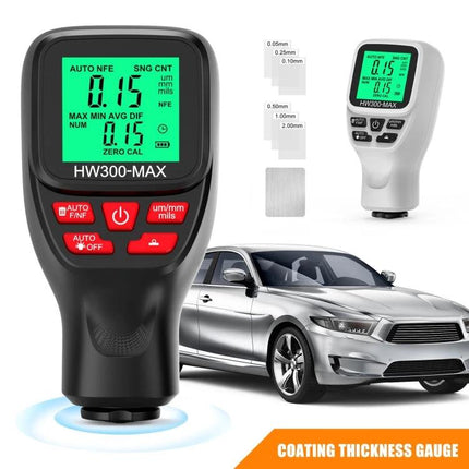 Coating Thickness Gauge for Measuring Industrial Paint Coatings - HW300-MAX handheld gauge measuring paint, enamel, chrome on steel and aluminum