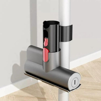 Dyson V6 to V15 Vacuum Attachment Storage Holder Clip mounted on extension rod holding two small suction heads for quick swaps during cleaning