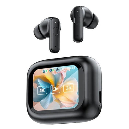 Wireless Bluetooth Earphones With Touchscreen Case For Commuting showing ANC, ENC, ergonomic buds and touchscreen case