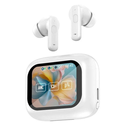 Wireless Bluetooth Earphones With Touchscreen Case For Commuting with ANC, ENC, ergonomic fit and 13mm drivers, white