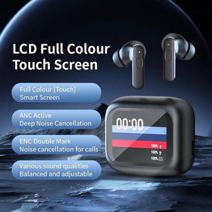 Wireless Bluetooth Earphones With Touchscreen Case For Commuting with LCD full-color touch screen, ANC and ENC features