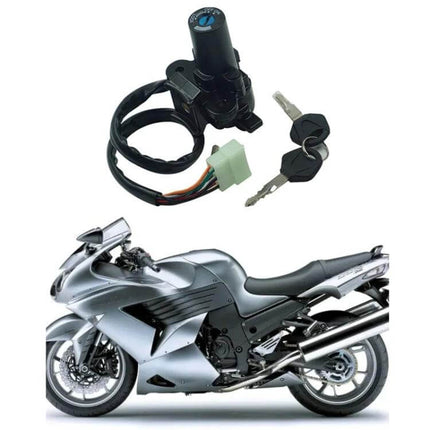 Ignition Switch Lock for Motorcycles, Aluminum Body replacement ignition switch with keys and wiring for Kawasaki ZXR400 ZZR400 ZZR600