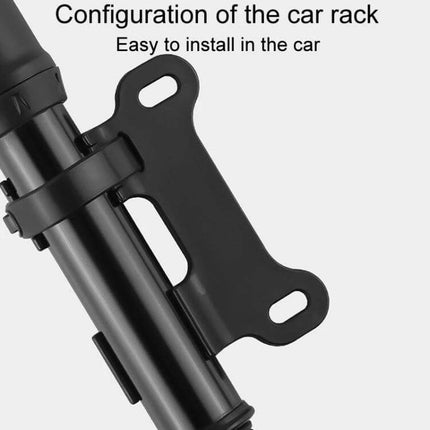 Mini Portable Bicycle Pump For Bikes On The Go Everyday mounted on car rack, slim aluminum alloy pump for quick inflations