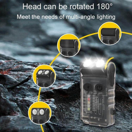 Portable Keychain Light Rechargeable For Everyday Carry showing 180° rotatable head, 1000 lumens main beam, side multi-color LEDs and USB-C charging