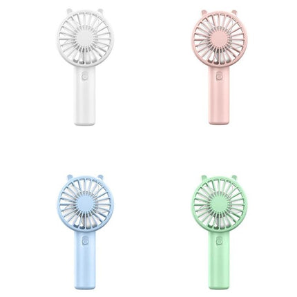 Portable Rechargeable Mini Handheld Fan with Phone Holder for Desktop Use - compact pastel handheld fans in white pink blue green for travel and desk
