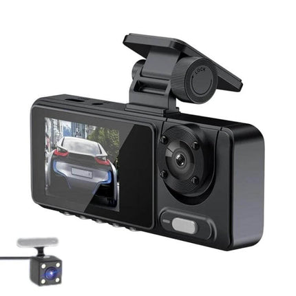 High-Definition Night Vision Dash Cam for Vehicle Recording showing 1080p screen, lens, mount and rear camera for continuous parking and collision monitoring