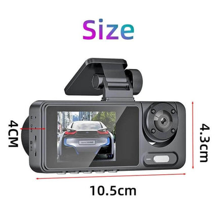 High-Definition Night Vision Dash Cam for Vehicle Recording compact 1080p 12MP display showing rear car, 10.5cm x 4.3cm x 4cm dimensions