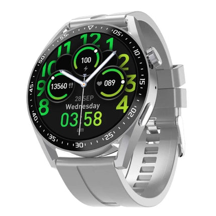 Essential Smart Watch for Everyday Health Monitoring - silver round 1.39-inch TFT display showing heart rate, steps, time and notifications