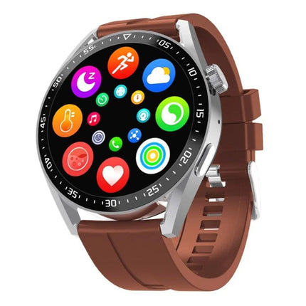 Essential Smart Watch for Everyday Health Monitoring - 1.39-inch round TFT screen with fitness icons and brown silicone band