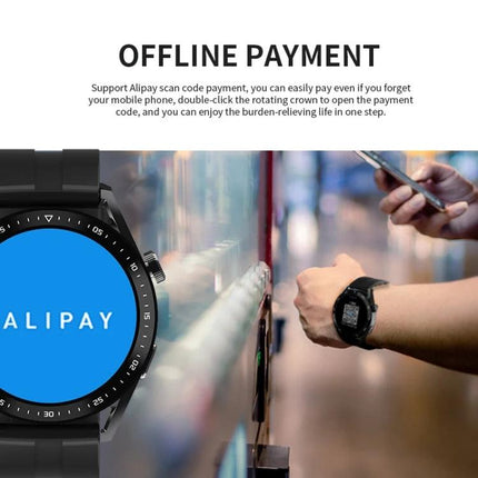 Essential Smart Watch for Everyday Health Monitoring showing offline payment with Alipay on 1.39-inch round TFT screen