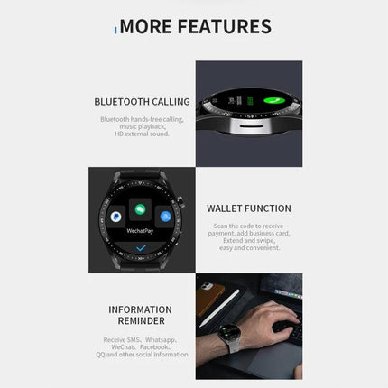Essential Smart Watch for Everyday Health Monitoring - 1.39-inch round TFT screen showing Bluetooth calling, wallet function and information reminders