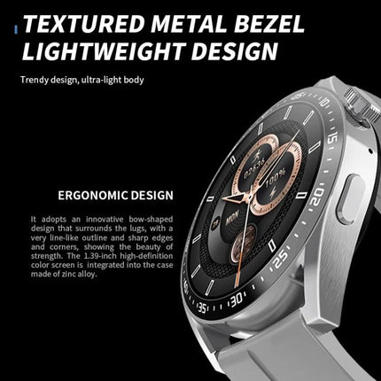 Essential Smart Watch for Everyday Health Monitoring featuring textured metal bezel, 1.39-inch round TFT screen and ergonomic lightweight design