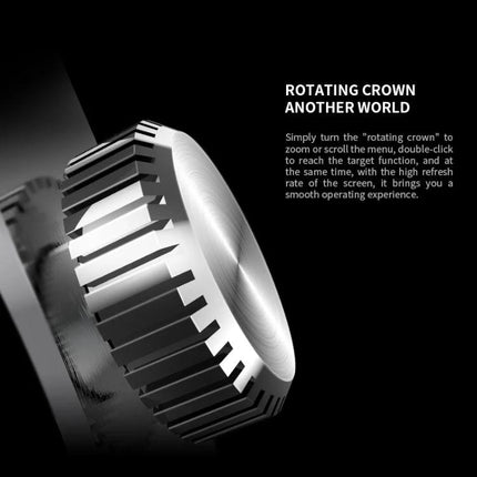 Essential Smart Watch for Everyday Health Monitoring showing rotating crown detail and 1.39-inch round TFT screen feature