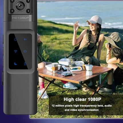 Compact Wearable Sports Camera for Action and Daily Use clip-on wide-angle camera capturing friends picnicking outdoors