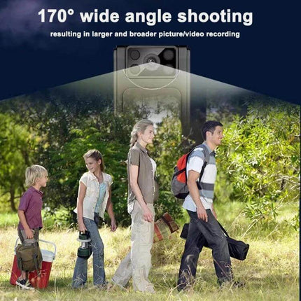 Compact Wearable Sports Camera for Action and Daily Use attached to clothing capturing family hiking with 170° wide angle view