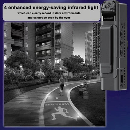 Compact Wearable Sports Camera for Action and Daily Use clip-on camera showing night jogging path with enhanced infrared light for hands-free recording