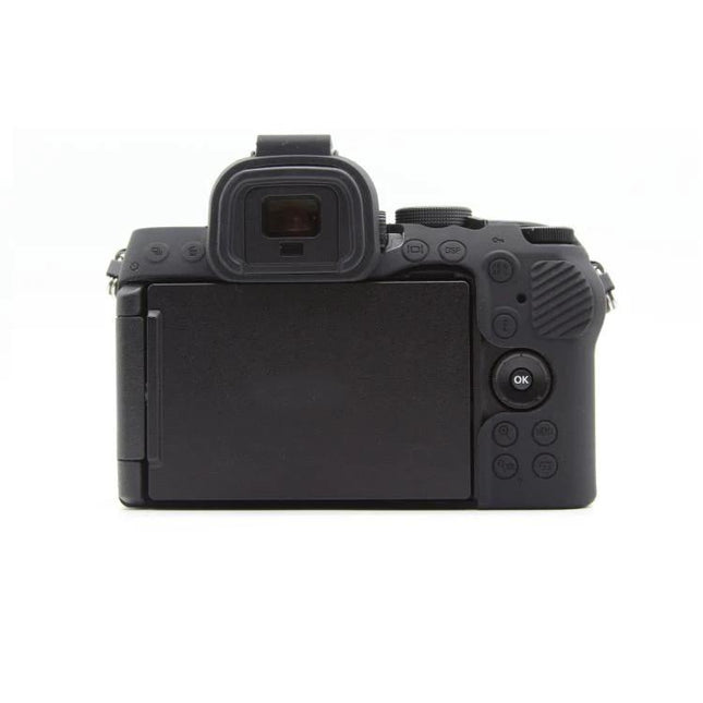 Soft Silicone Protective Case for Compact Digital Cameras with Smooth Surface shown on a black mirrorless camera back view