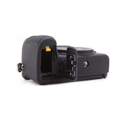 Soft Silicone Protective Case for Compact Digital Cameras with Smooth Surface on black Nikon-style camera body open battery door