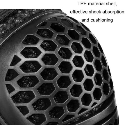 SULAITE Cycling Breathable Knee and Elbow Pad Set for Outdoor Rides close-up of TPE honeycomb protective shell and breathable mesh ventilation