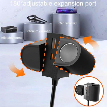 45W Rotating Car Charger With Dual Cigarette Lighter Ports compact rotating car power hub with USB and dual lighter sockets