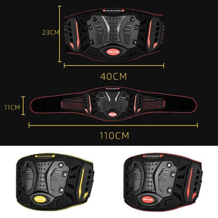 Sulaite Motorcycle Riding Breathable Anti Fall Belt Red shown flat and folded with dimensions 110x23x11cm, PP anti-fall shell and reinforced protection