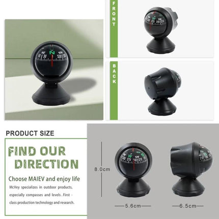 Compact Guide Ball Ornament for Everyday Car Interiors magnetic compass on car dashboard - compact black sphere directional guide