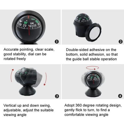 Compact Guide Ball Ornament for Everyday Car Interiors magnetic dashboard compass with adhesive base and 360° rotating viewing angle
