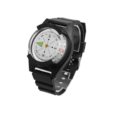 Silicone Strap Outdoor Wristwatch With Compass For Everyday Use - black silicone band watch with built-in compass for hiking and travel