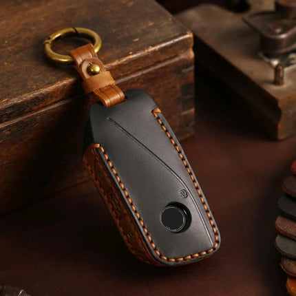 Hallmo Cowhide Car Key Cover For BMW Durable Everyday Use - snug cowhide key fob cover for 2024 BMW X73 with stitched leather finish