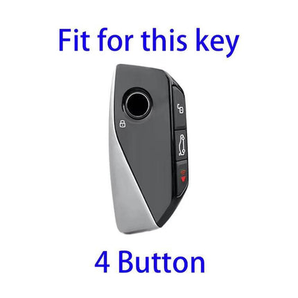 Hallmo Cowhide Car Key Cover For BMW Durable Everyday Use - cowhide cover for 2024 BMW X73 4-button key fob, snug fit, precise stitching