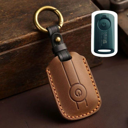 Key Cover For Motorcycle Brown Hollowed Daily Use - brown cowhide Yamaha NMAX155/XMAX300/Aerox key protector, low-profile daily-use cover
