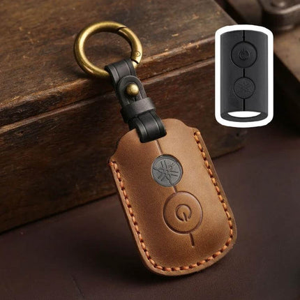 Key Cover For Motorcycle Brown Hollowed Daily Use brown cowhide key cover for Yamaha NMAX155 XMAX300 Aerox Jauns, slim protective fit