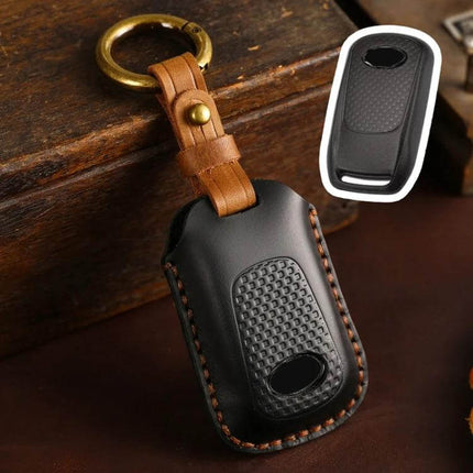 Kymco Motorcycle Remote Key Bag For Smart Key Case - cowhide protective key fob cover for Kymco S350, slim brown leather key bag with brass ring