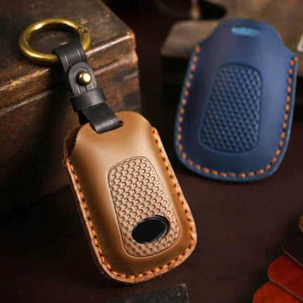 Kymco Motorcycle Remote Key Bag For Smart Key Case brown cowhide protective key cover for S350 with button access and keyring