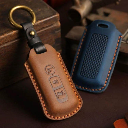 Hallmo Motorcycle Key Case For Honda Brown Everyday Use - brown cowhide leather key case molded for Honda keys, everyday protective key cover, stitched finish