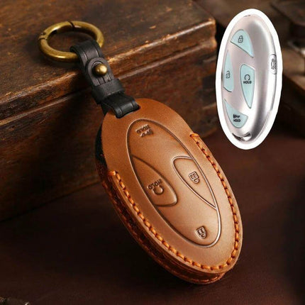 Handmade Hyundai Key Case For Hallmo Car Keys, 5 Or 7 Keys, Brown slim handmade brown cowhide leather key case with stitching and key ring