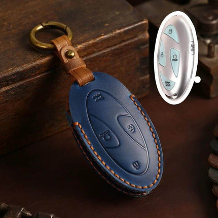 Handmade Hyundai Key Case For Hallmo Car Keys, 5 Or 7 Keys, Brown - brown cowhide slim key case with reinforced stitching and keyring