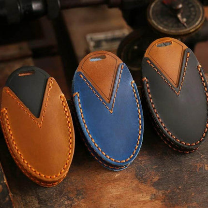 Handmade Hyundai Key Case For Hallmo Car Keys, 5 Or 7 Keys, Brown - handmade brown cowhide slim key case with visible grain and reinforced stitching